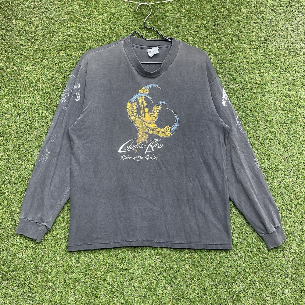 Vintage Colorado Biker Shirt Mens Large Dragon Long Sleeve 90s Boxy Faded Claw